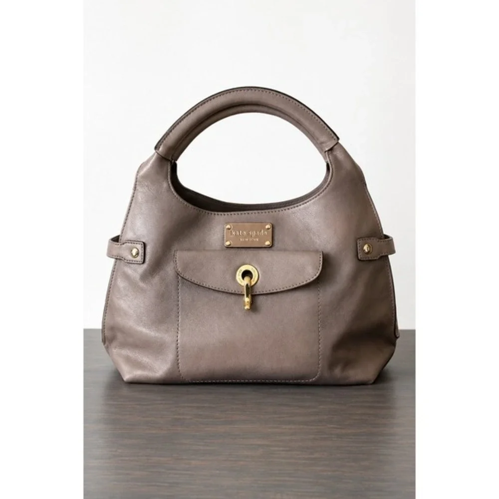Kate Spade x Kent Stevie Alessandra Leather Satchel Bag Handbag Taupe Sleek‎ 90s